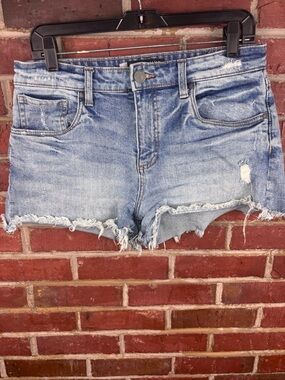 Kut from the Kloth Jane High Rise Shorts Women's 8 Blue Denim Fray Hem Stretch